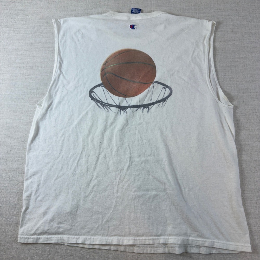 Vintage Champion Muscle Tee White Sleeveless Shirt XXL Logo Authentic Athletic